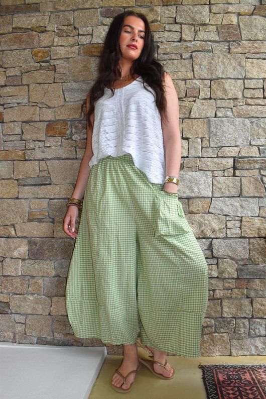 Arbi Gingham Pocket Culotte Pant Soft Olive